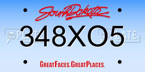 348XO5 South Dakota License Plate
