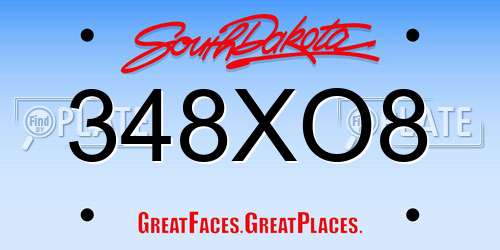 348XO8 South Dakota License Plate