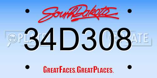 34D308 South Dakota License Plate