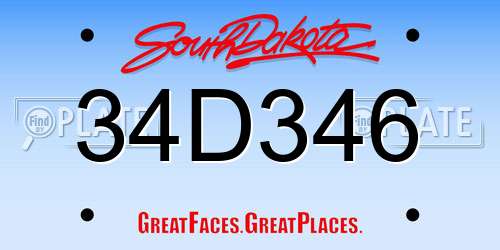 34D346 South Dakota License Plate