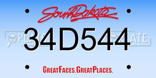 34D544 South Dakota License Plate
