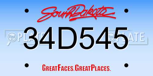 34D545 South Dakota License Plate