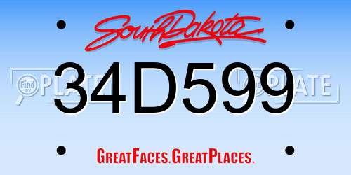 34D599 South Dakota License Plate