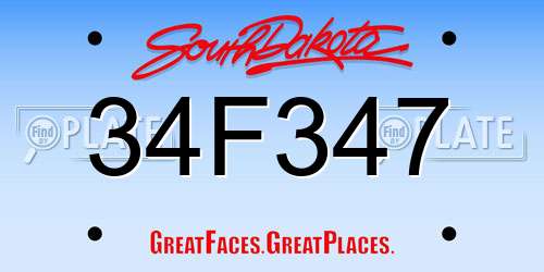 34F347 South Dakota License Plate