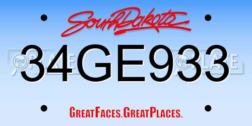 34GE933 South Dakota License Plate