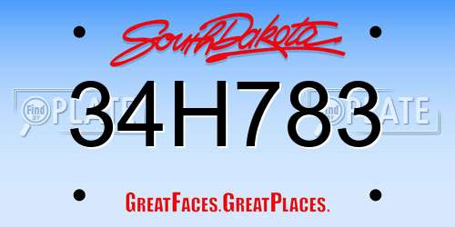 34H783 South Dakota License Plate