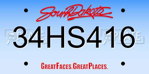 34HS416 South Dakota License Plate