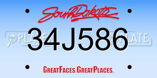 34J586 South Dakota License Plate