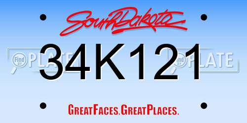34K121 South Dakota License Plate