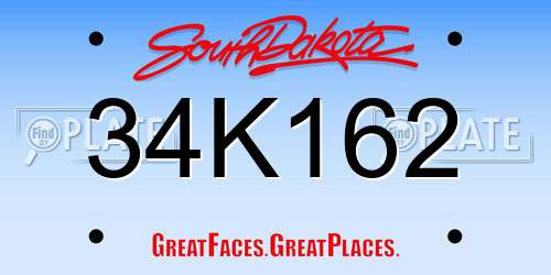 34K162 South Dakota License Plate