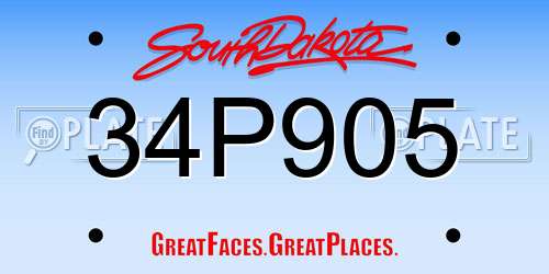 34P905 South Dakota License Plate