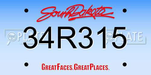 34R315 South Dakota License Plate
