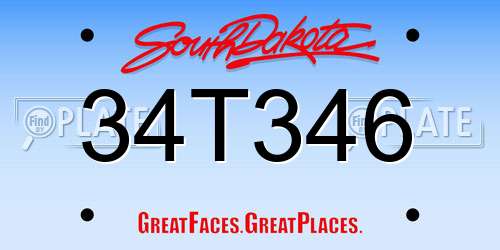 34T346 South Dakota License Plate