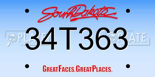 34T363 South Dakota License Plate