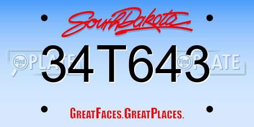 34T643 South Dakota License Plate