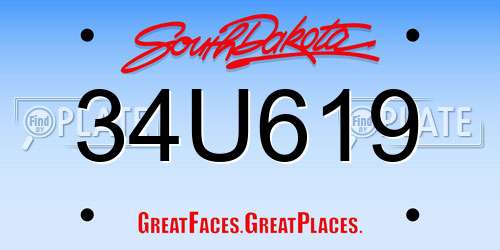 34U619 South Dakota License Plate