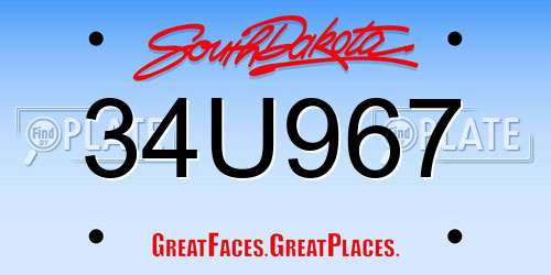 34U967 South Dakota License Plate