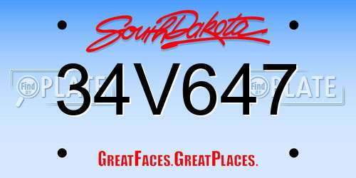 34V647 South Dakota License Plate
