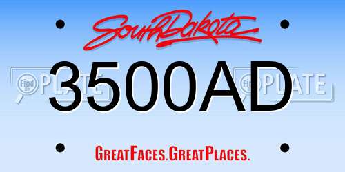 3500AD South Dakota License Plate