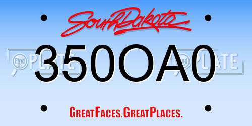 350OA0 South Dakota License Plate