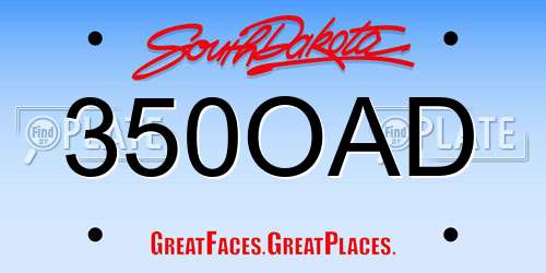 350OAD South Dakota License Plate