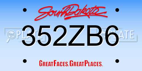 352ZB6 South Dakota License Plate