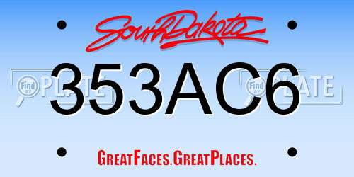 353AC6 South Dakota License Plate