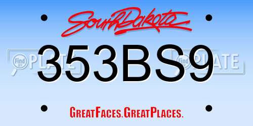 353BS9 South Dakota License Plate