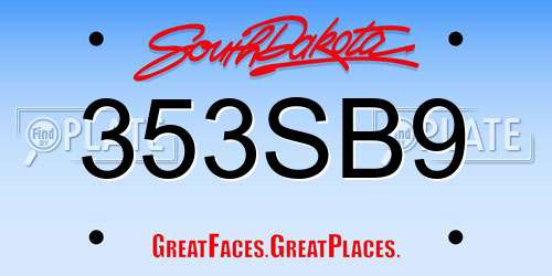 353SB9 South Dakota License Plate