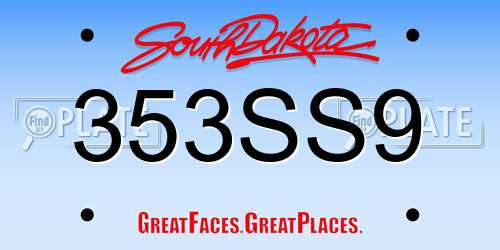 353SS9 South Dakota License Plate