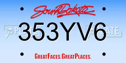 353YV6 South Dakota License Plate