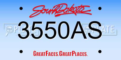 3550AS South Dakota License Plate