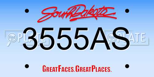 3555AS South Dakota License Plate