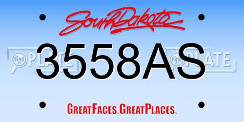 3558AS South Dakota License Plate