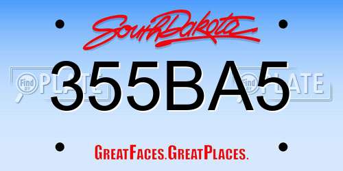 355BA5 South Dakota License Plate