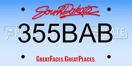 355BAB South Dakota License Plate