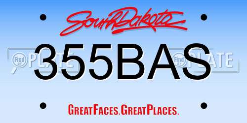 355BAS South Dakota License Plate