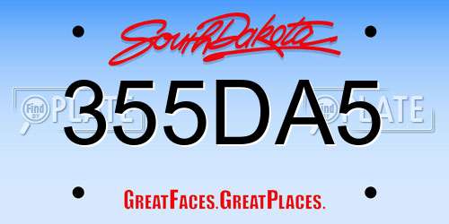 355DA5 South Dakota License Plate