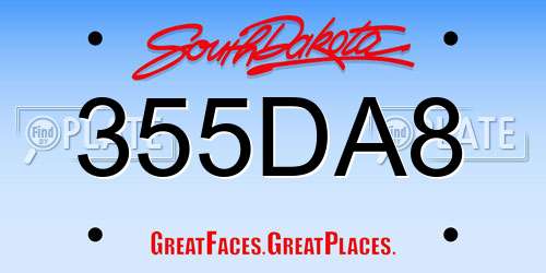 355DA8 South Dakota License Plate