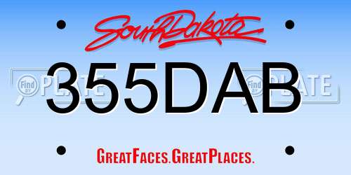 355DAB South Dakota License Plate