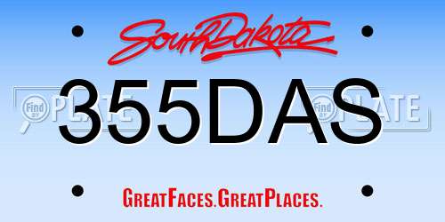 355DAS South Dakota License Plate