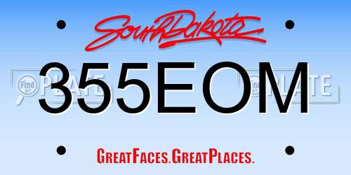355EOM South Dakota License Plate