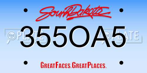 355OA5 South Dakota License Plate
