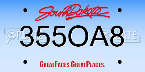 355OA8 South Dakota License Plate