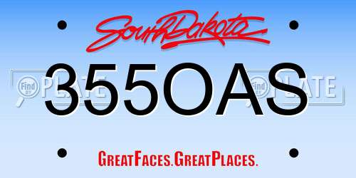 355OAS South Dakota License Plate