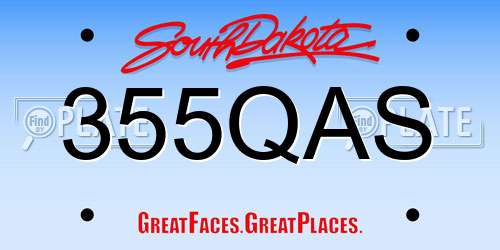 355QAS South Dakota License Plate