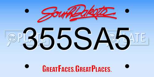 355SA5 South Dakota License Plate