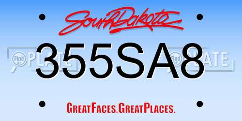 355SA8 South Dakota License Plate