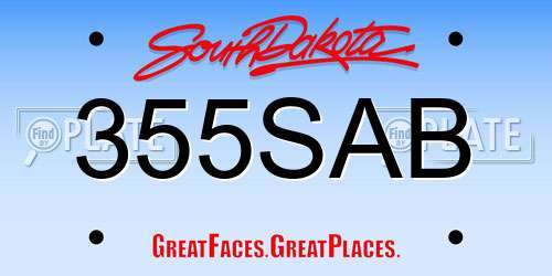 355SAB South Dakota License Plate