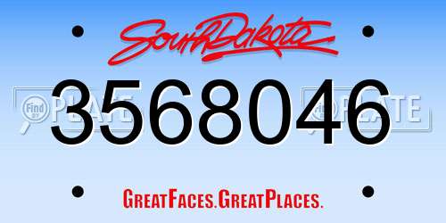 3568046 South Dakota License Plate